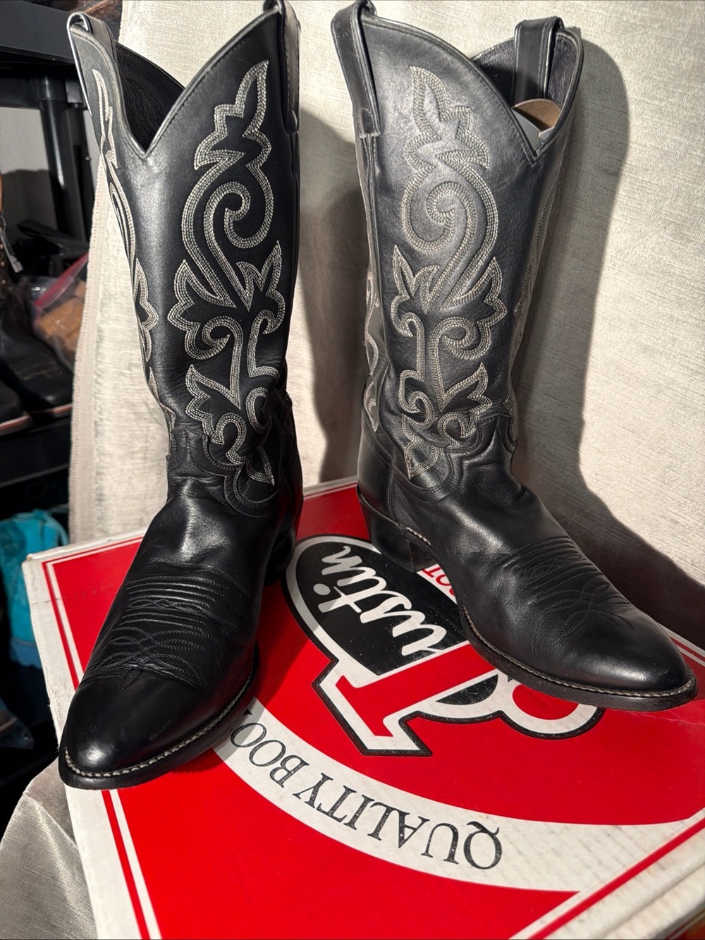 Justin Boots Men’s London Black Calf Leather Western Cow Boots Size 10D